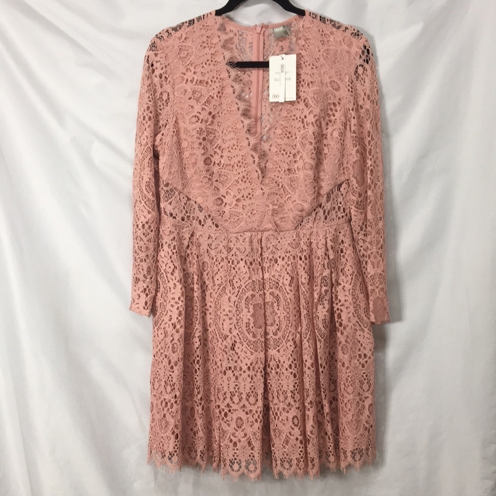 ASOS Women’s Long Sleeve Pink Lace Mini Prom Dress Size 10 NEW With Tags